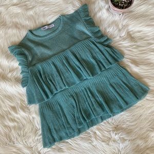 ✨ Zara Teal Ruffle Tiered Flounce Sleeveless Top